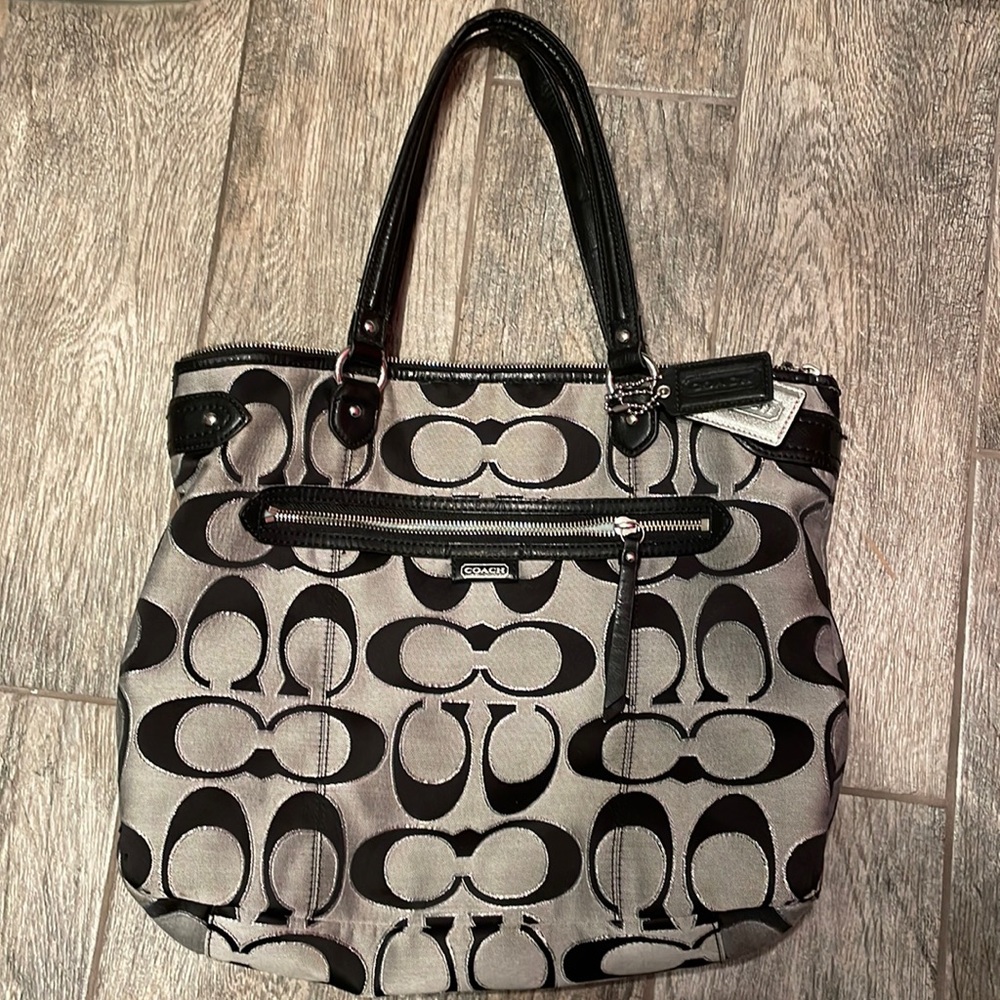 Black and gray coach handbag
